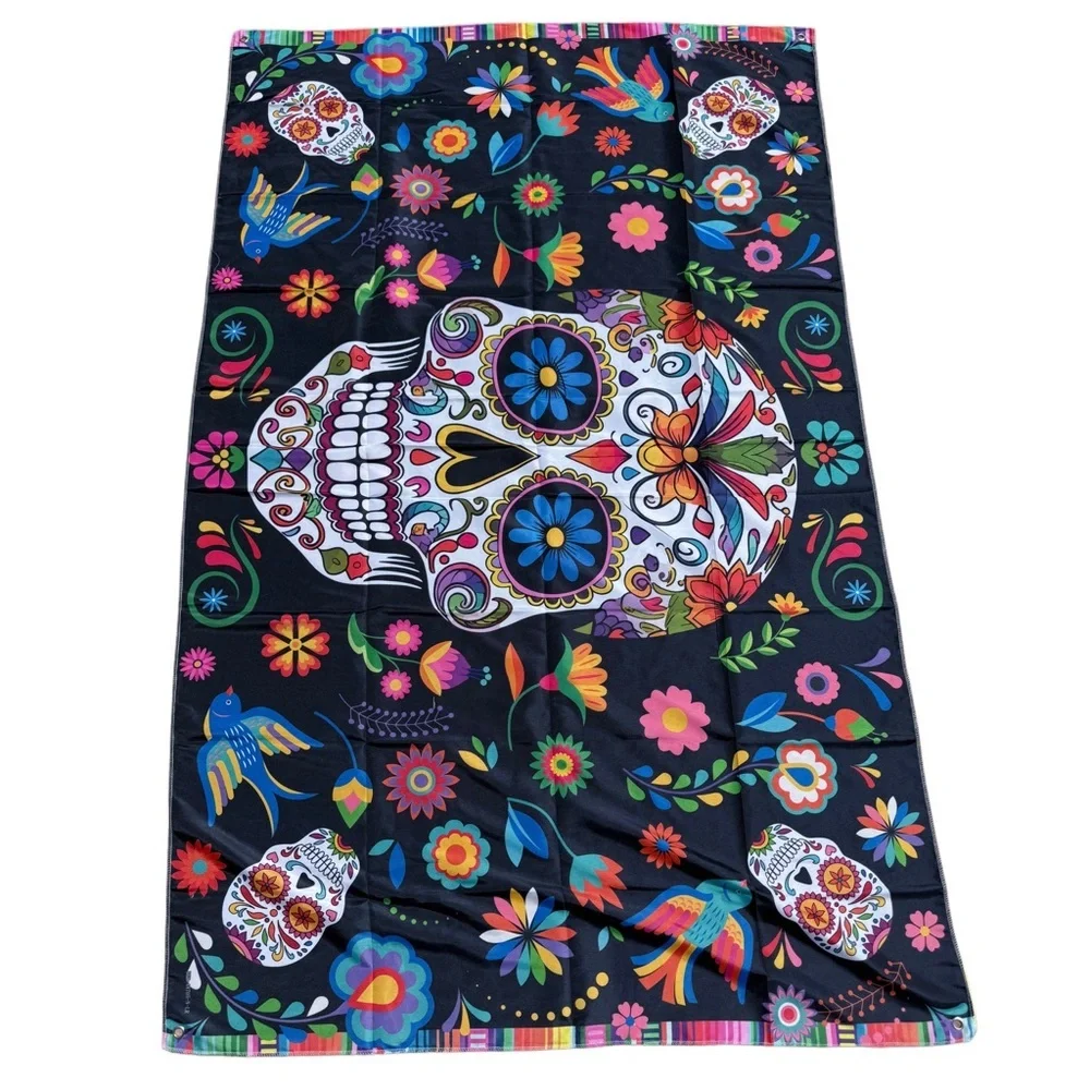 Sugar Skull Day of the Dead Floral Fiesta Banner Wall Tapestry Backdrop Decor